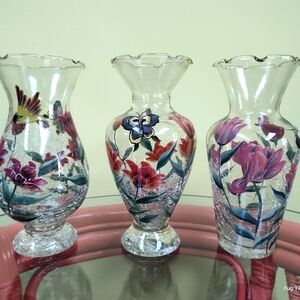 Three Fifth Avenue crackle crystal vases
